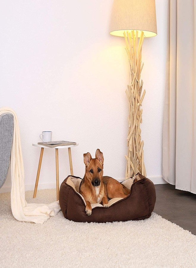 PETITUDE سرير فاخر للكلاب والقطط الصغيرة والمتوسطة الحجم من بيتيتيود - قابل للغسل بقاعدة مانعة للانزلاق - ذهبي/بني - 55 × 46 × 22 سم، مخملي - Image 4